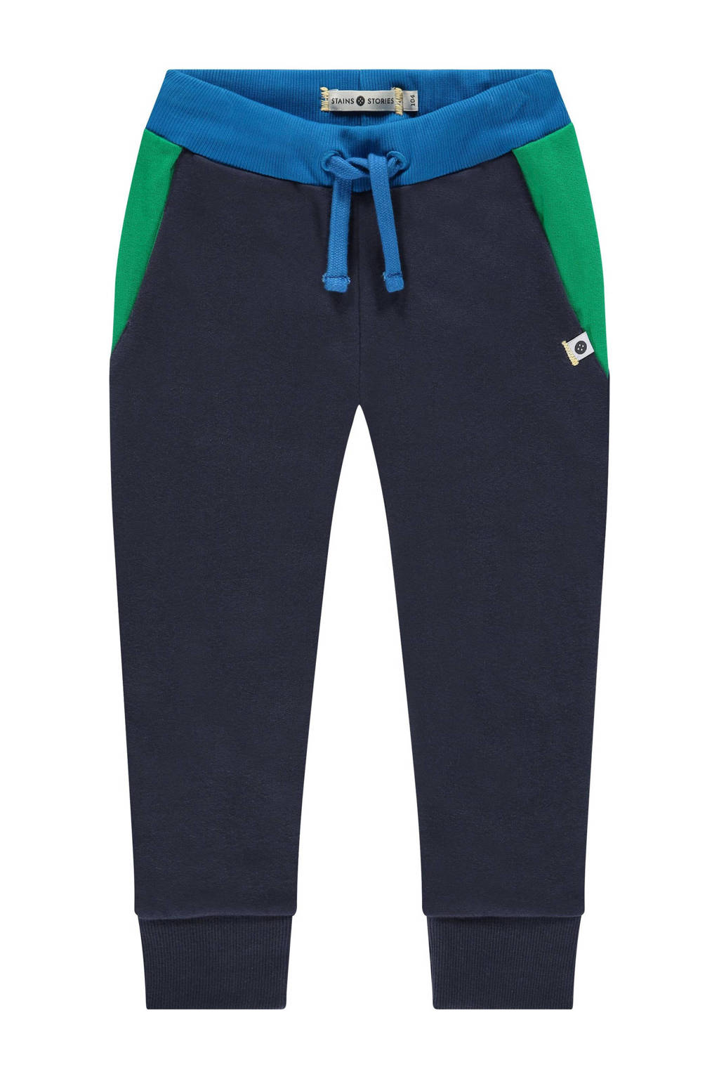 Stains&Stories regular fit broek donkerblauw/blauw/groen