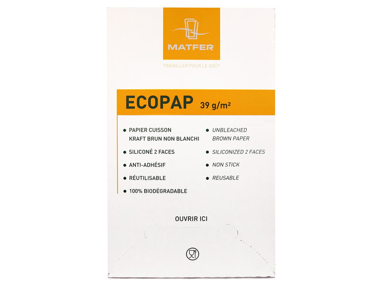 Papier de cuisson Ecopap (x 500) - silicone 2 faces - 60 x 40 cm - Matfer