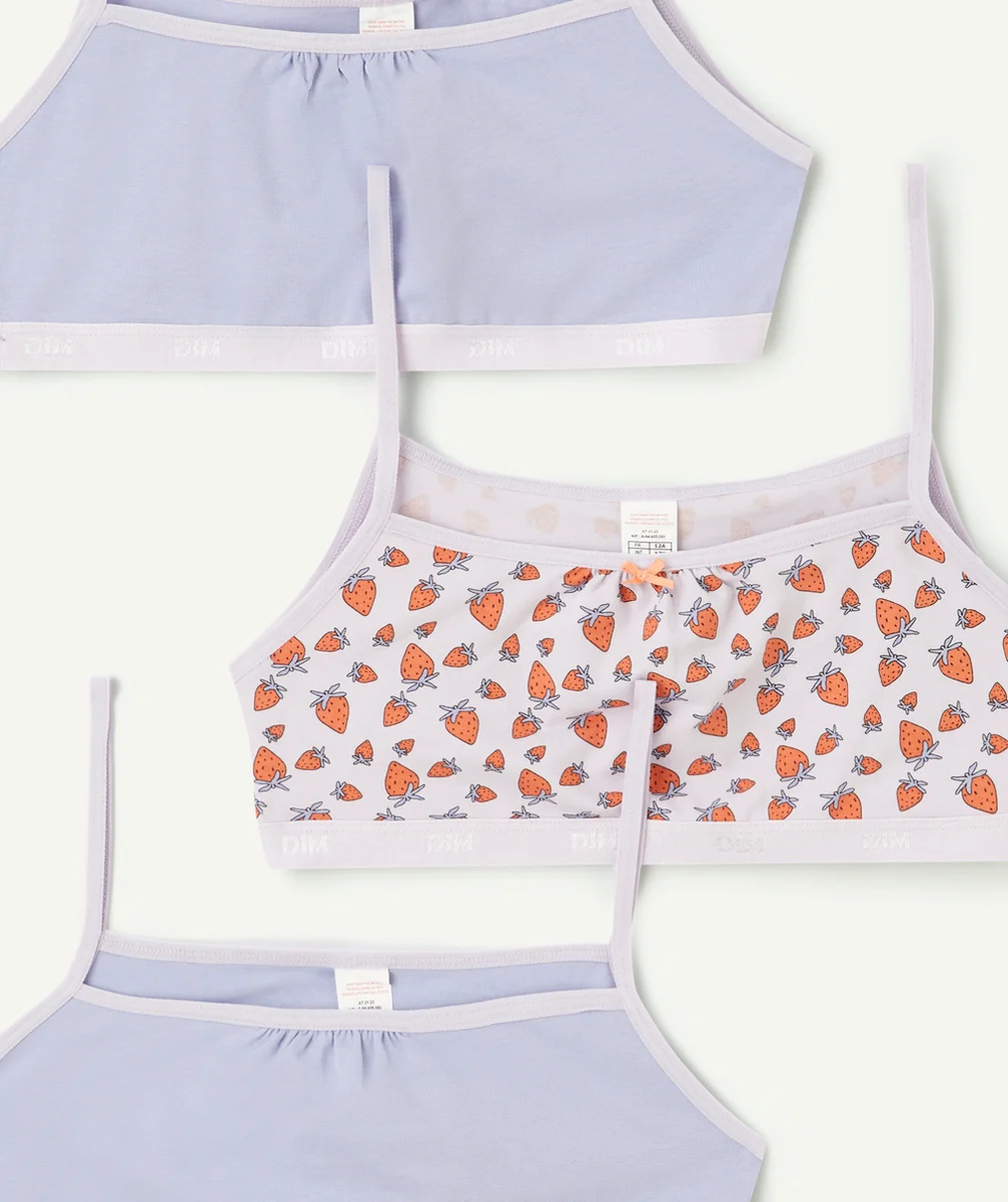 DIMLOT DE 3 BRASSIÈRES POCKETS LILA ET IMPRIMÉ FRAISE