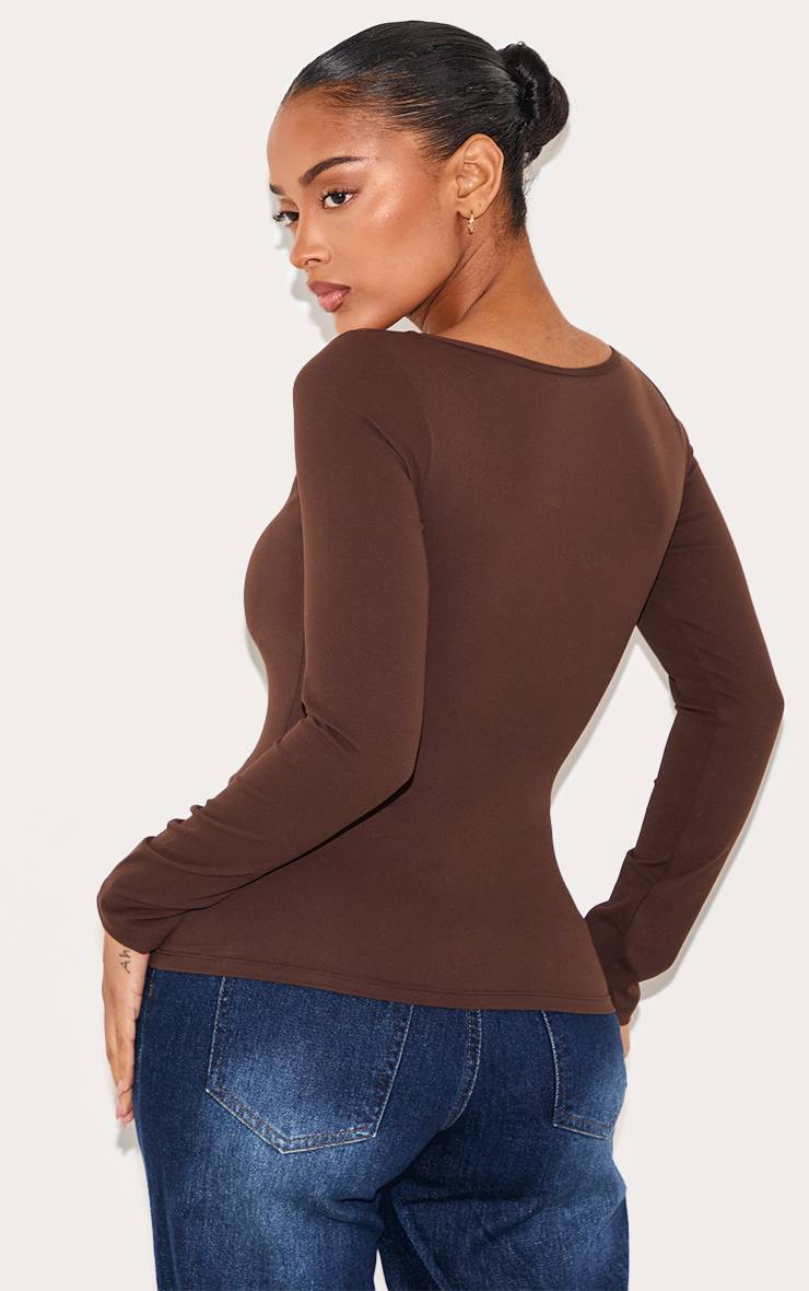 Chocolat T-shirt Manches Longues Sculptant Col Bateau Avec Soutien-gorge Intégré Shape