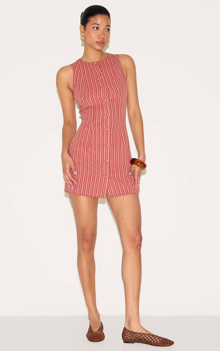 Rouge Robe Chemise Droite À Fines Rayures Boutonnée