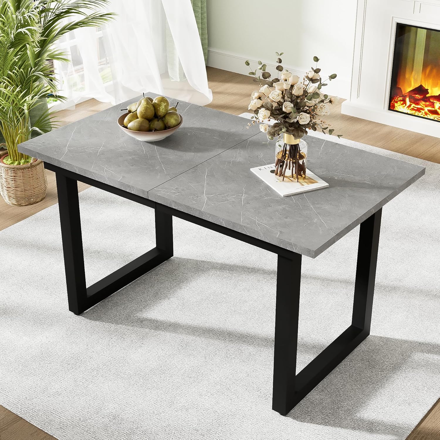Merax Esstisch 140/180x80x75 cm, Ausziehbar Esszimmertisch mit Tischbeine aus Metall, Rechteckiger Küchentisch für Wohnzimmer und Esszimmer, Grau