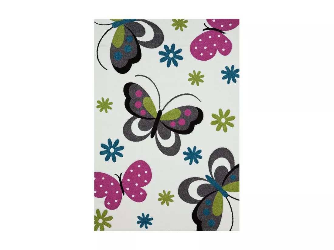Tapis enfant 240x340 rectangle tissé crème motif animaux PAPILLONS