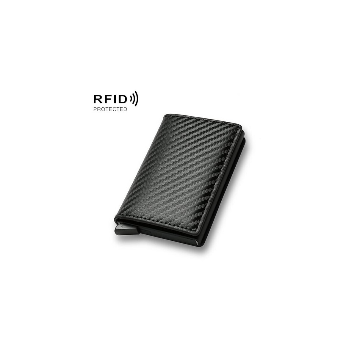 PopUp Lommebok i Svart Karbonfiber med RFID-beskyttelse – Plass til 10 Kort
