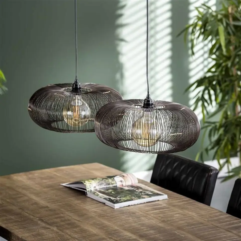 Industriële hanglamp Jill 2-lichts koper bruin - 43x102x150 cm - Nikkel - Zwart