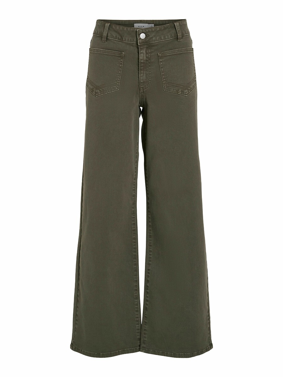 VILA<br>Calça jeans larga com bolsos frontais aplicados e cintura alta.