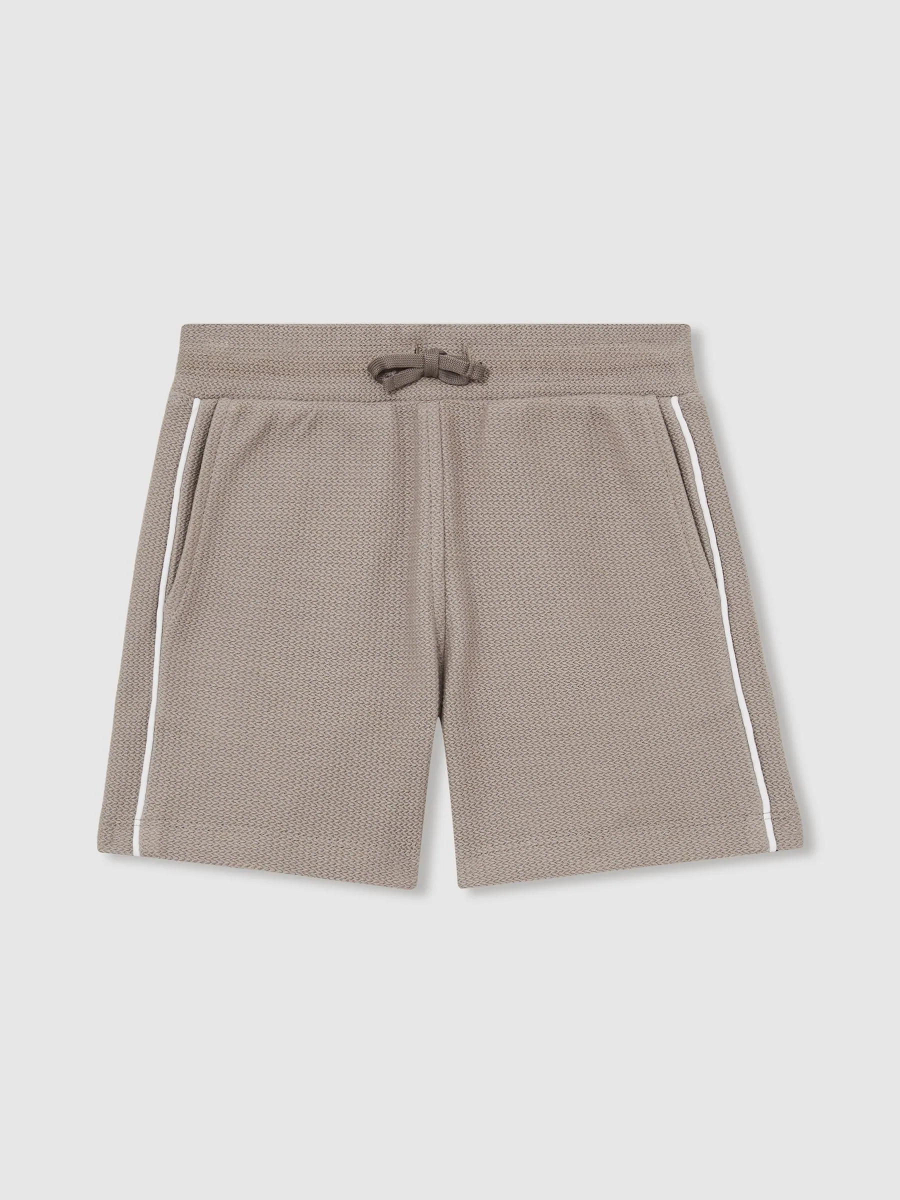 Nertsgrijs/bruin - Reiss Pinta Cotton Textured Piped Shorts