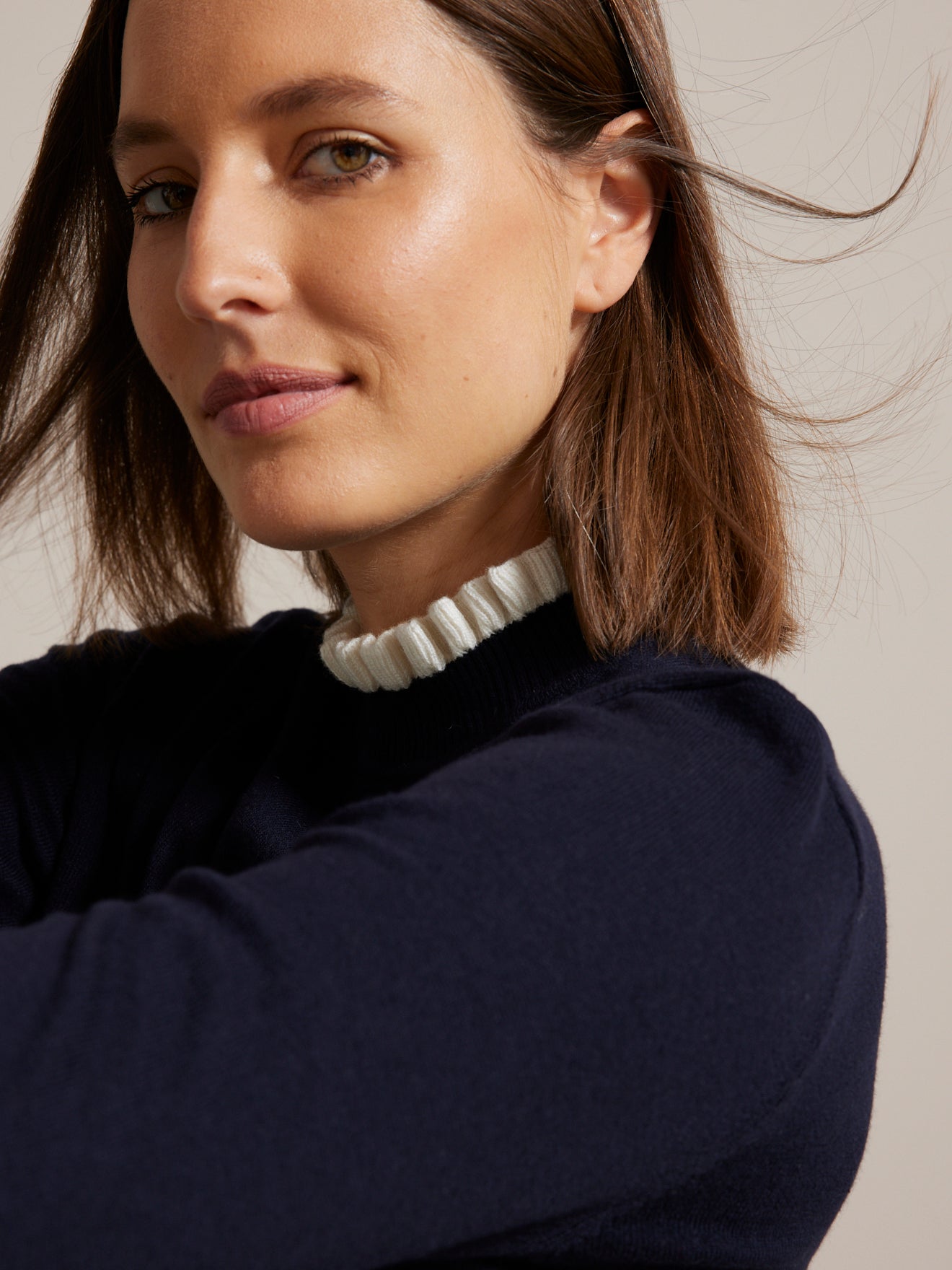 Pull col volanté femme laine mérinos RWS*