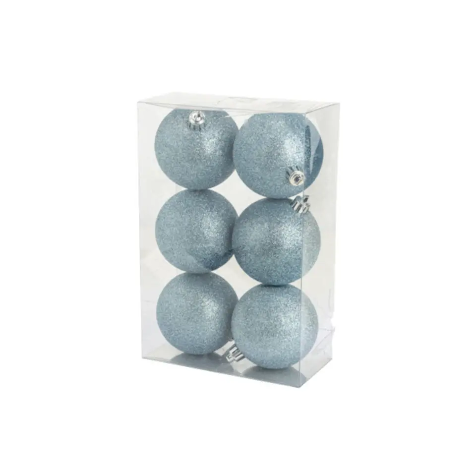 Cosy&Trendy Kerstballen Ø 8 cm - IJs blauw glitter - Set-6