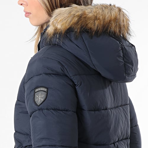 Doudoune Capuche Fourrure Femme Faux Fur W5011569A Bleu Marine