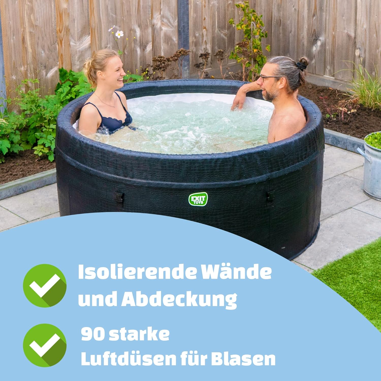 EXIT TOYS | Leather Premium Whirlpool - Rund - Für 2 Personen, Schwarz, ø 165 cm