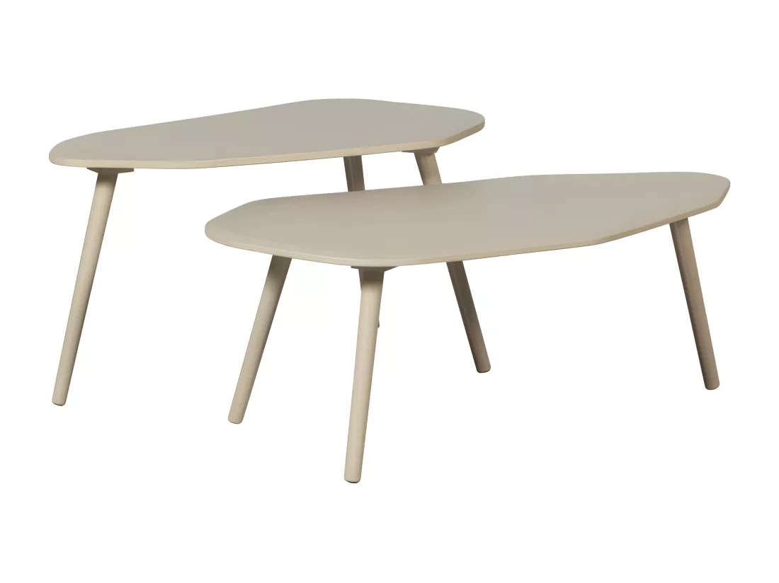 Davina - Lot de 2 tables basses gigognes organiques en bois - Beige