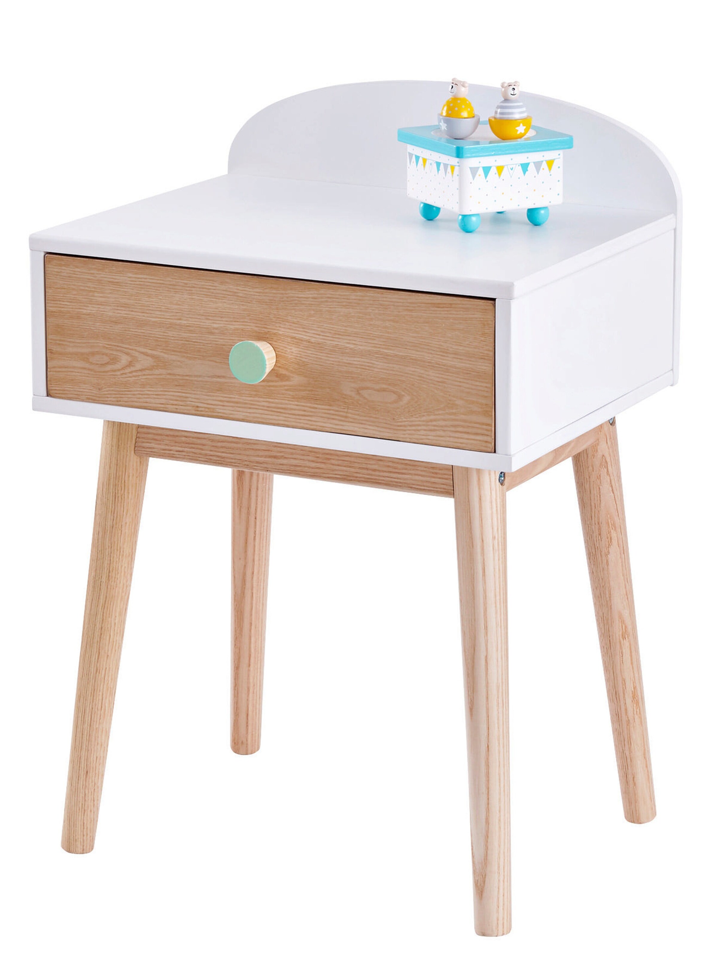 Vertbaudet Kinderzimmer Nachttisch KONFETTI, tauschbare Griffe weiß/natur