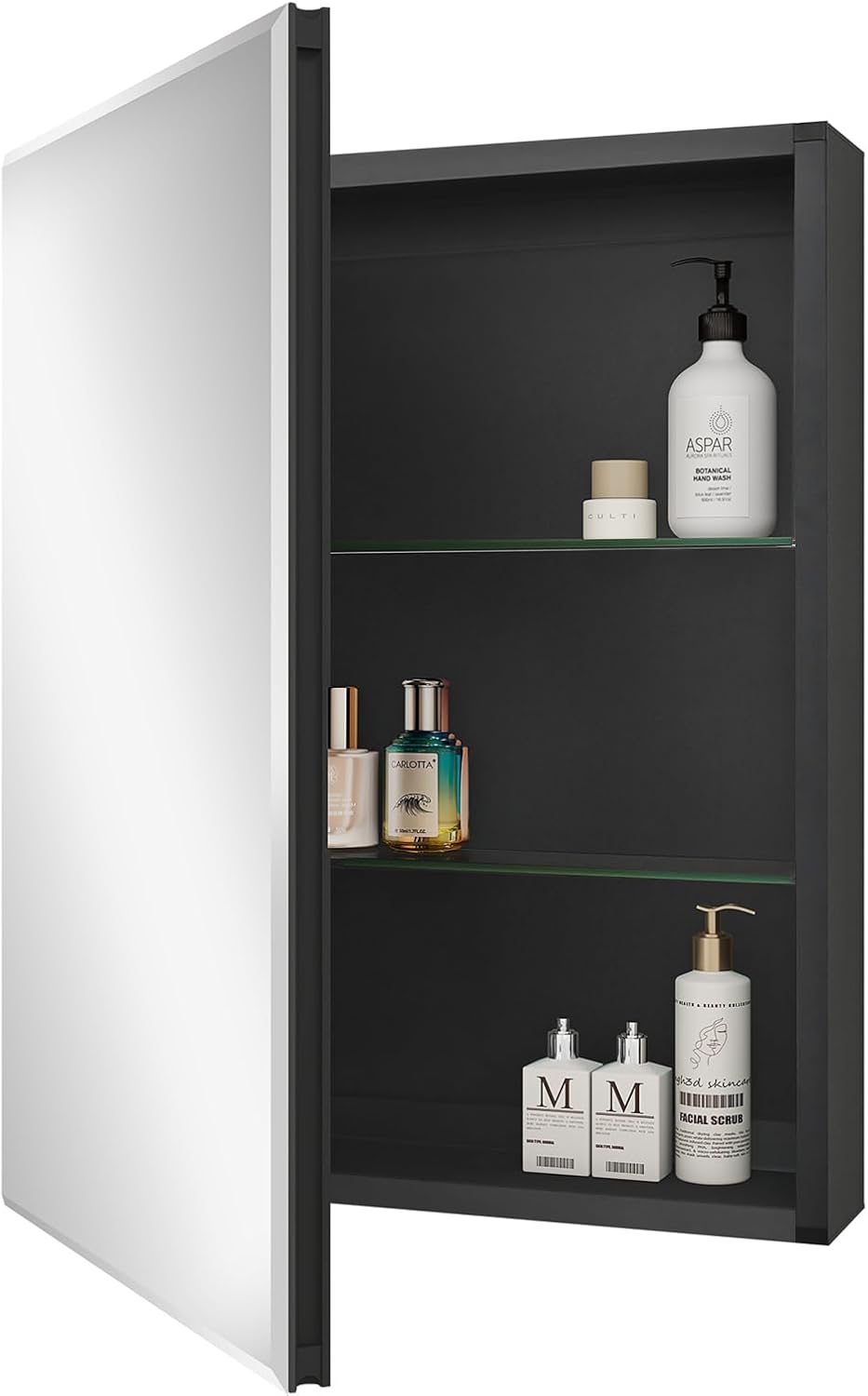 Fundin Spiegelschrank 50.8 x 66 cm Spiegelgröße, Einbau- oder Aufputzmontage, schwarzer Aluminium-Badezimmer-Wandschrank mit Spiegel und verstellbaren Ablagen.