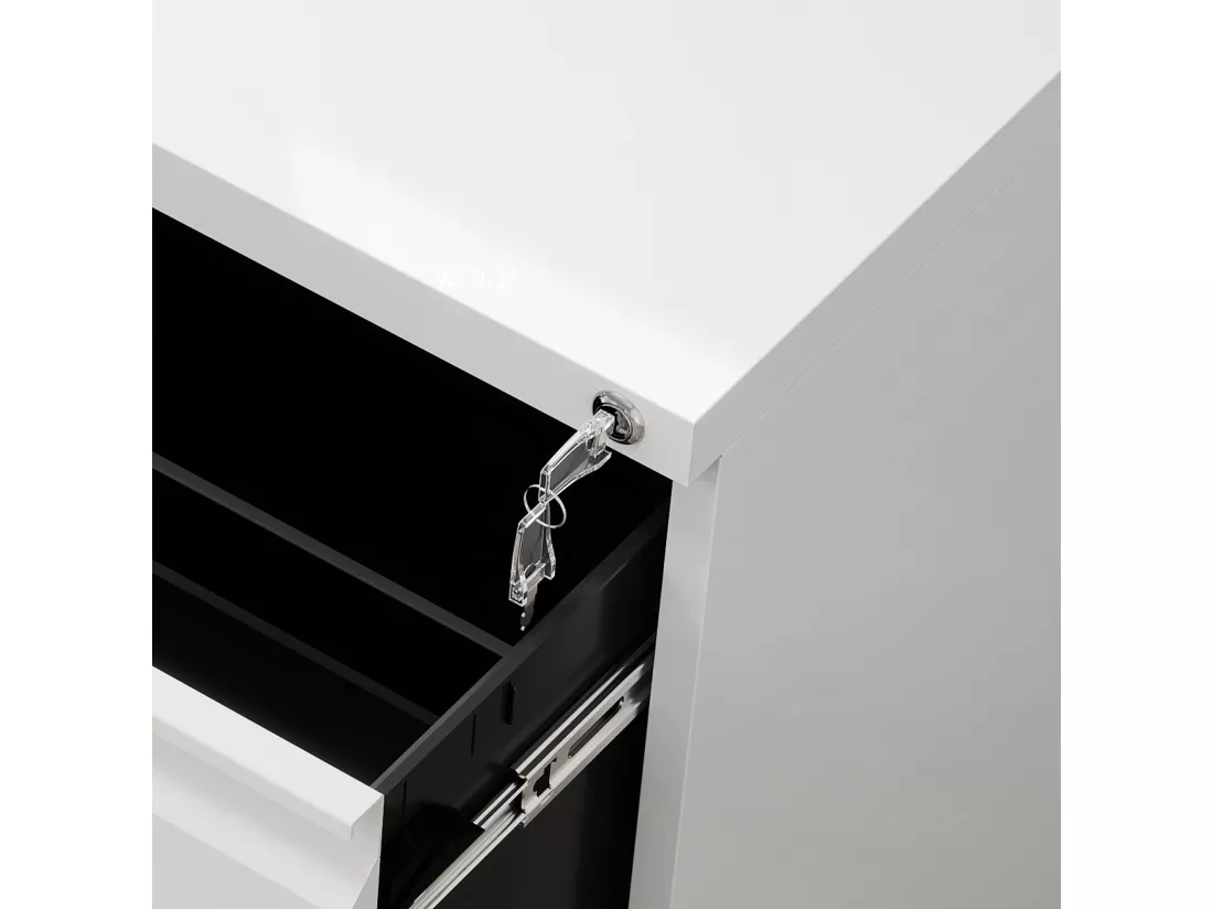 2 Tiroirs Caisson de Bureau - Métal Caisson - Caisson de Rangement avec roulettes pour Dossiers Suspendus - Blanc - 51 x 39 x 71cm