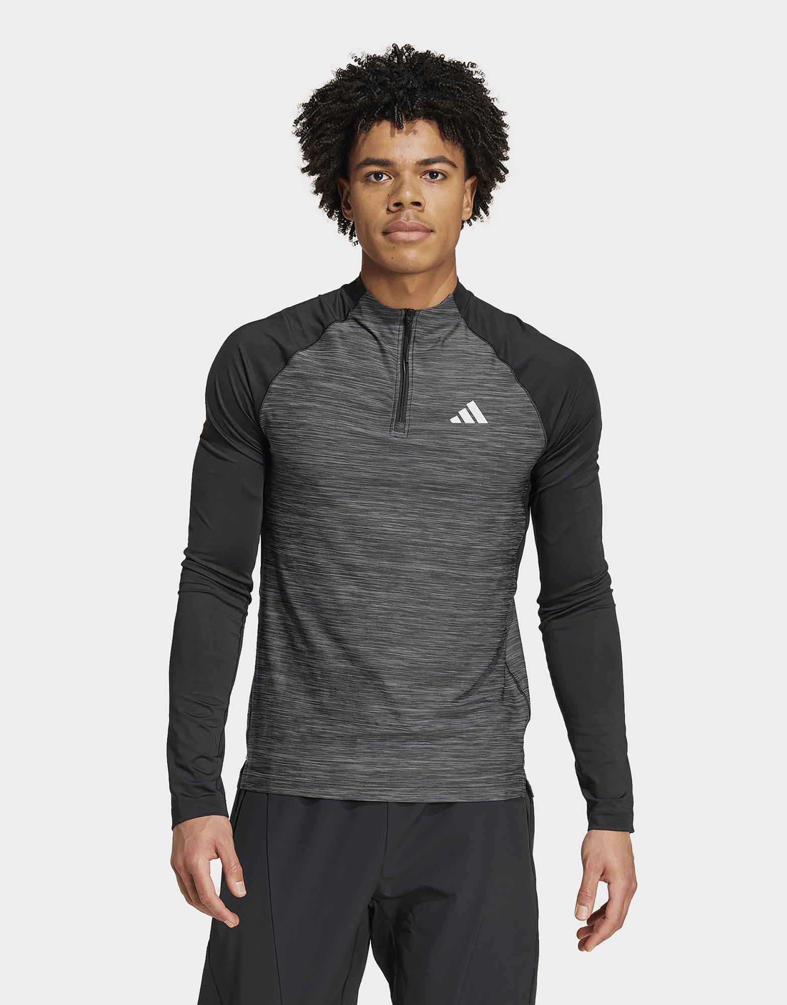 adidas T-shirt de training manches longues zip 1/4 3 bandes Gym +