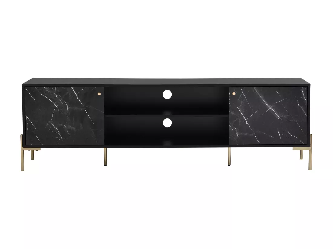 Meuble TV avec 2 portes et 2 niches en MDF et métal - Effet marbre noir et Doré - CIEMILA de Pascal Morabito