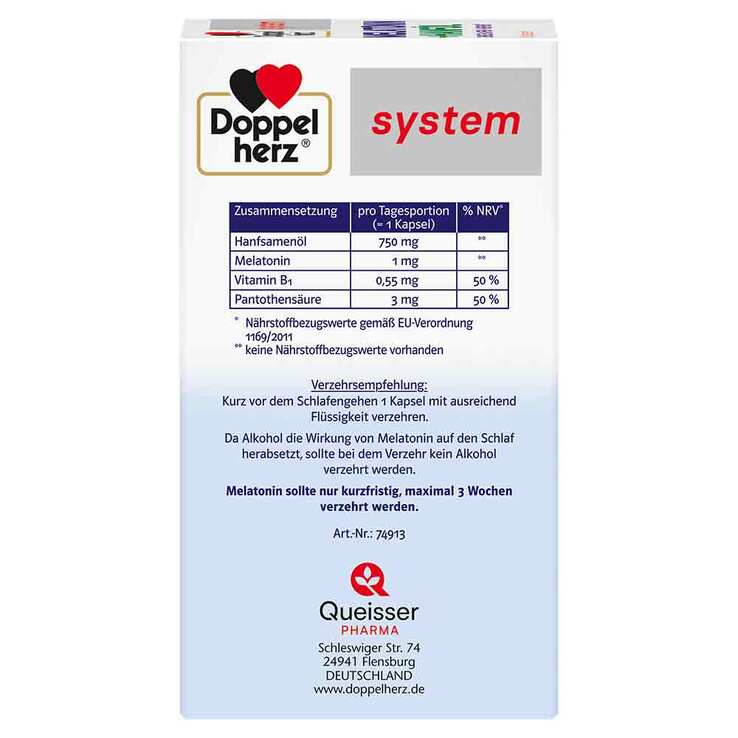Doppelherz Melatonin + Hanföl system Kapseln, 60 St