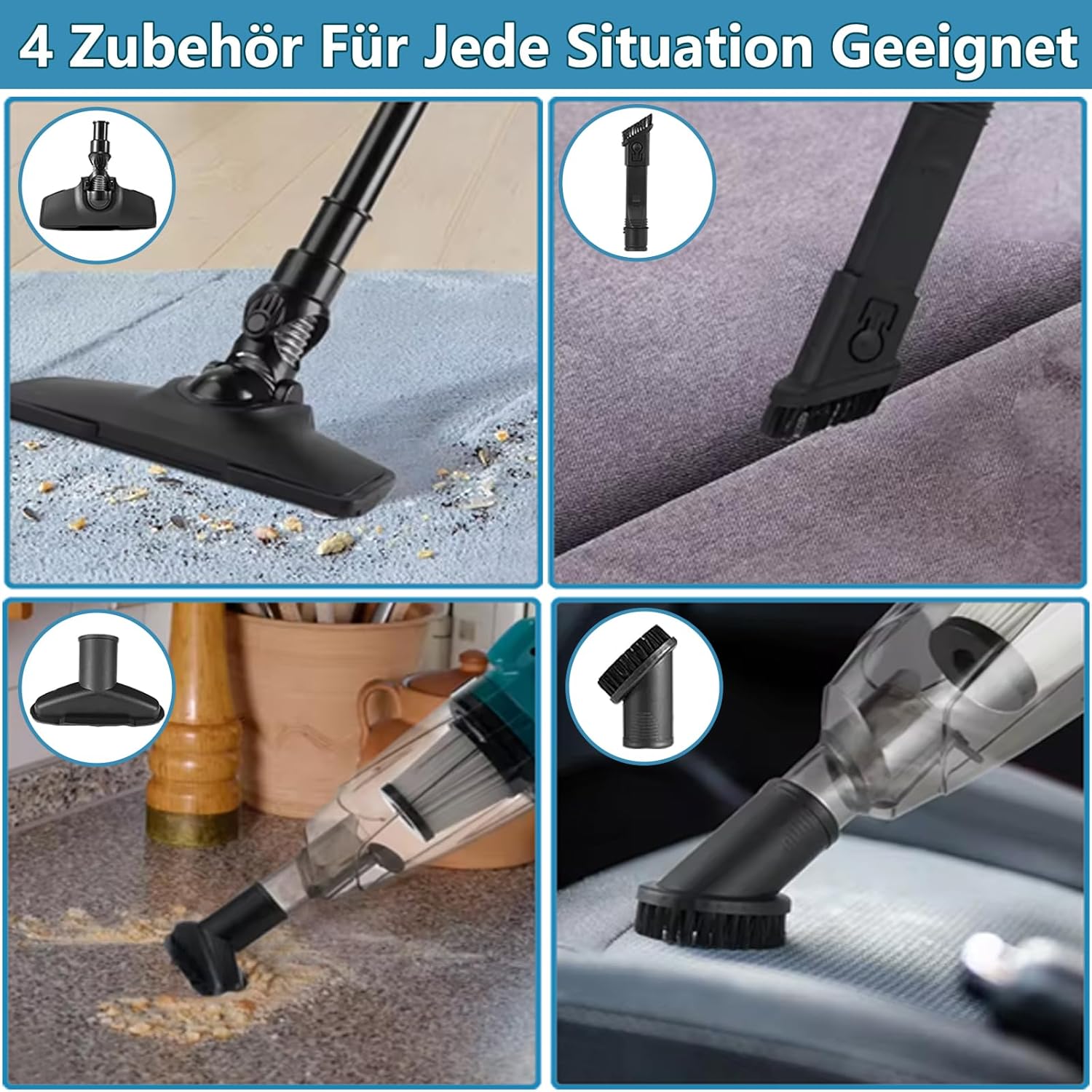 Akku Staubsauger für Makita Akku 18V, Starke 10000Pa Kabellos Handstaubsauger Akku mit LED Beleuchtung und Groß 750mL Staubbehälter für Auto, Haus (Blau mit 1 Batterie)