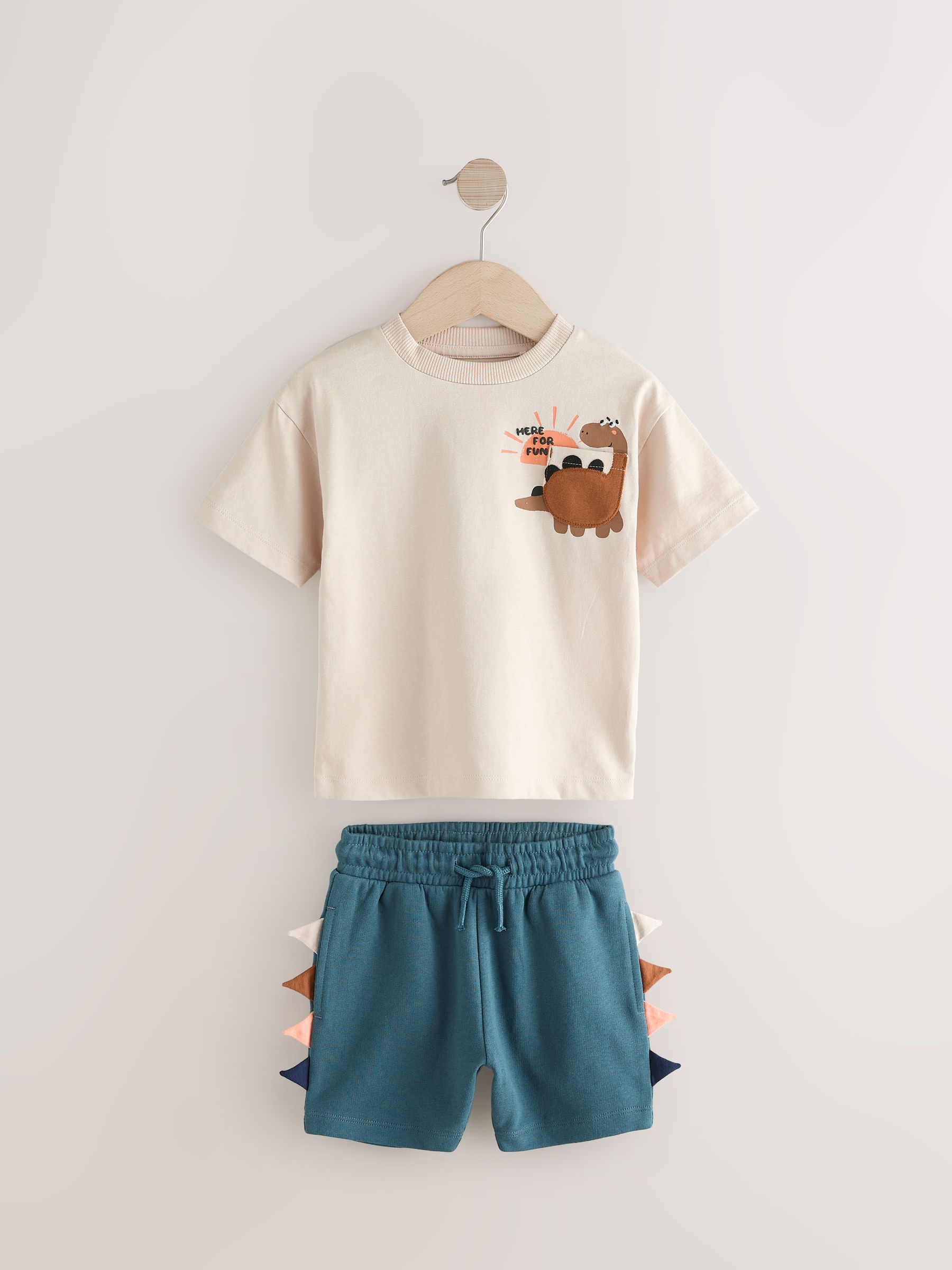 Marineblauw/kiezelkleurig - Set van 2 T-shirts met korte mouwen en shorts (3 mnd - 7 jr) (3 mnd - 7 jr)