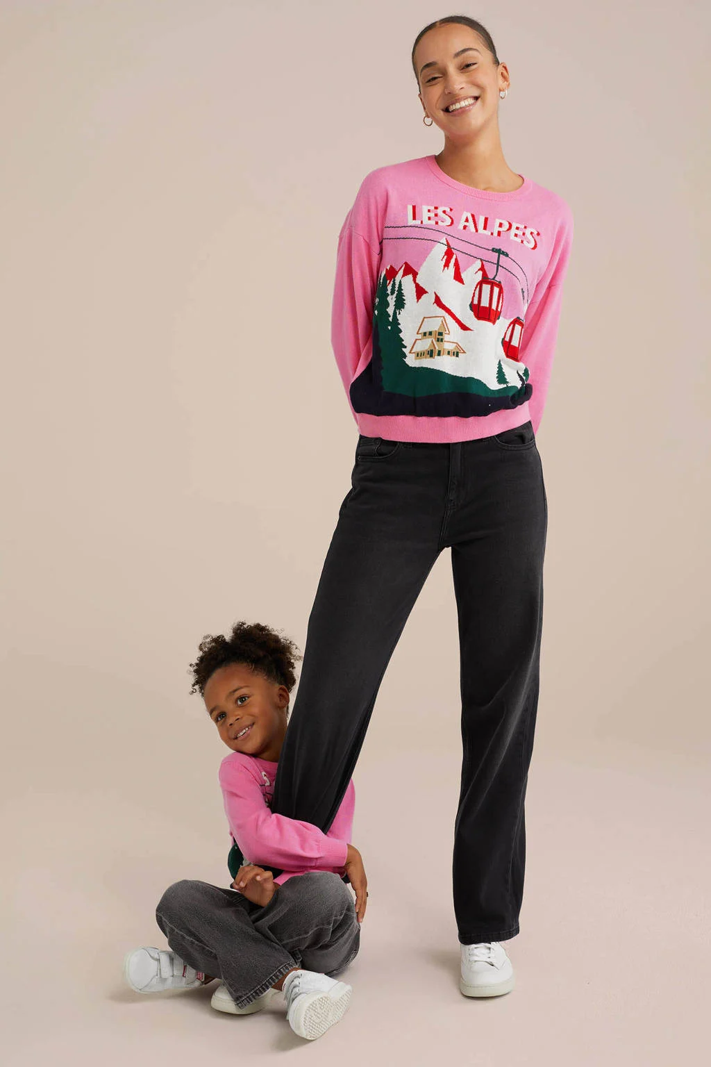 WE Fashion kersttrui roze fijn gebreid
