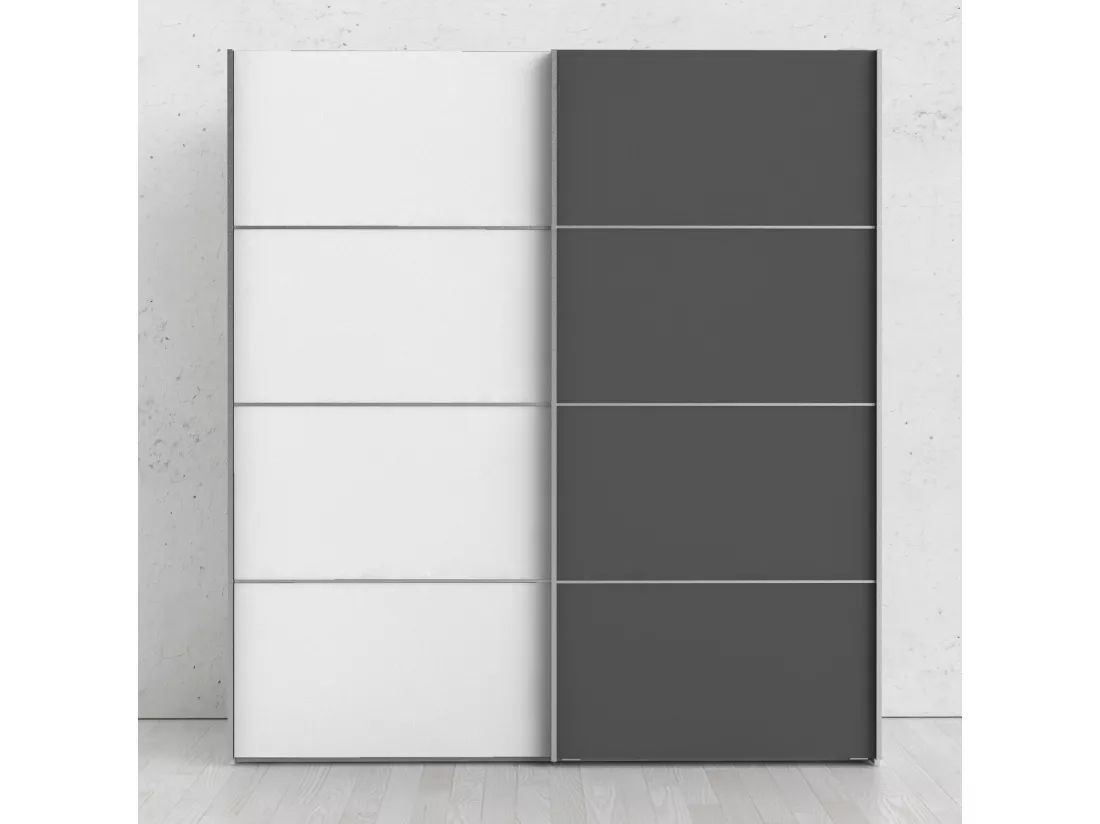 Garde-robe 2 portes Anela, Meubles de chambre, Penderie de plain-pied, Placard à vêtements, 182x64 h202 cm, Gris et Blanc