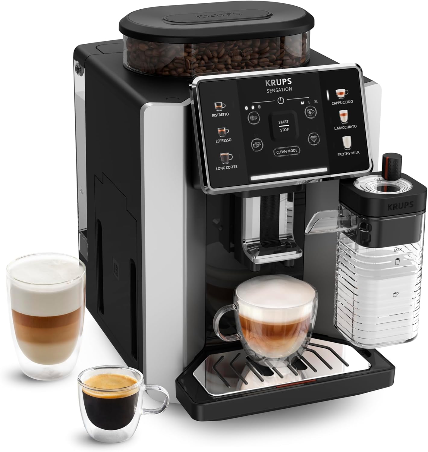 KRUPS Sensation Milk Kaffeevollautomat, 6 Kaffee & Milchgetränke, perfekter Geschmack, Milch Maestro Technologie, perfekter Milchschaum, einfach zu bedienen, mühelose Reinigung, platzsparend, EA912E