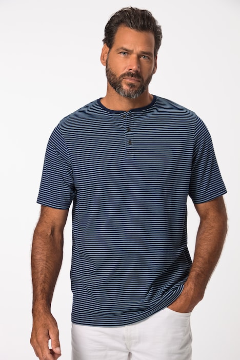 Henley, Halbarm, Ringel, Rundhals mit Knopfleiste, bis 8XL
