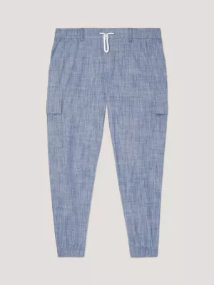 Calça Jogger Cargo Chino Adaptável em Chambray