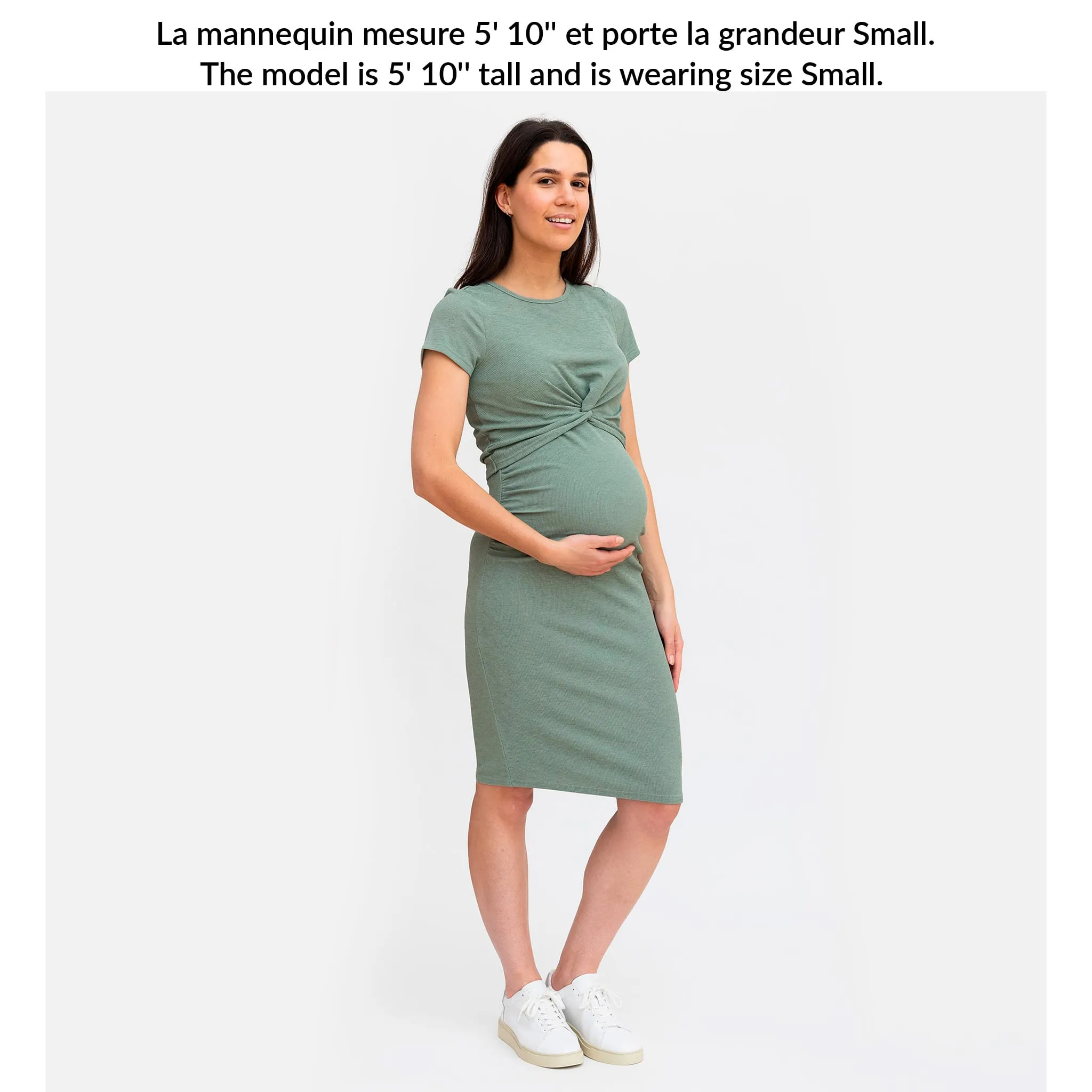Bella Maternité Robe Côtelée Noeud Sauge
