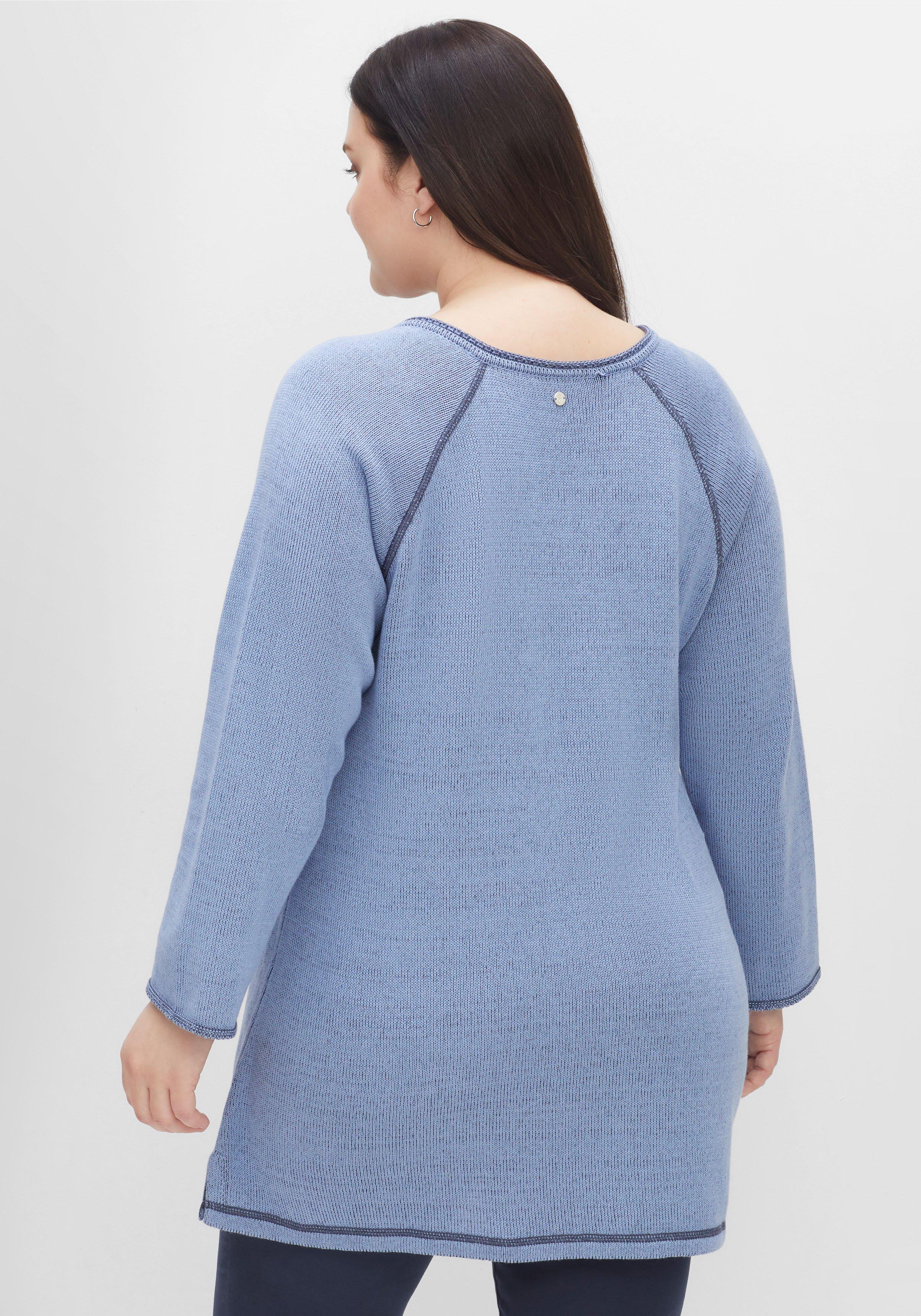 Longpullover mit V-Ausschnitt und Taschen vorn