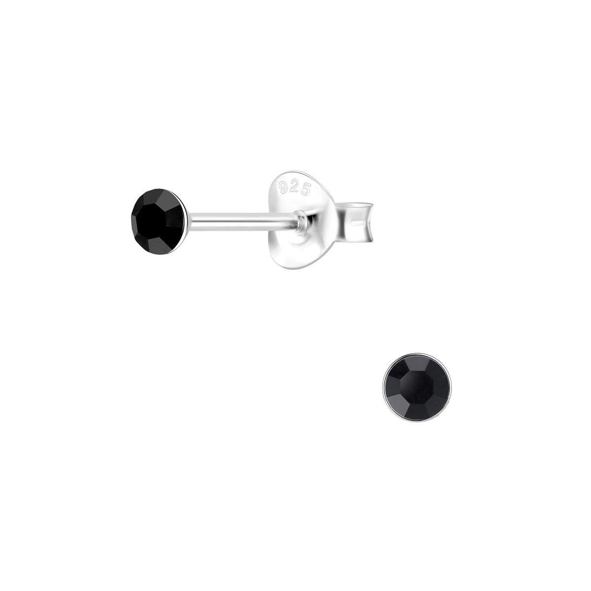 Boucles d'oreilles cristal noir 3mm en argent 925