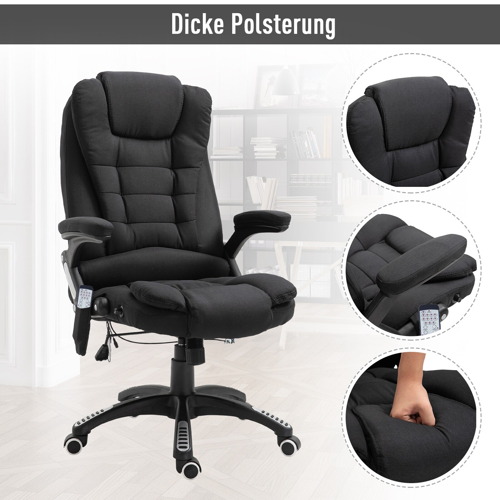 Vinsetto Bürostuhl mit Massage- und Wärmefunktion 67 x 67 x 116–126 cm (BxTxH)