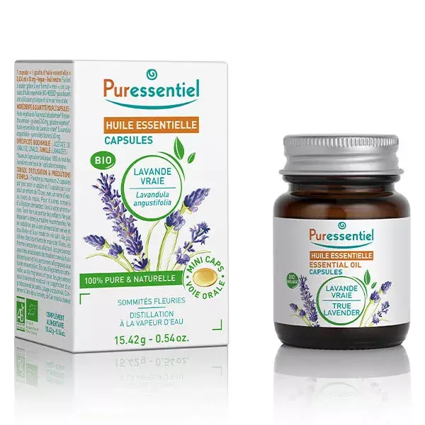 Cápsulas de Óleo Essencial Puressentiel, Cápsulas de Lavanda Orgânica Verdadeira, 60 cápsulas