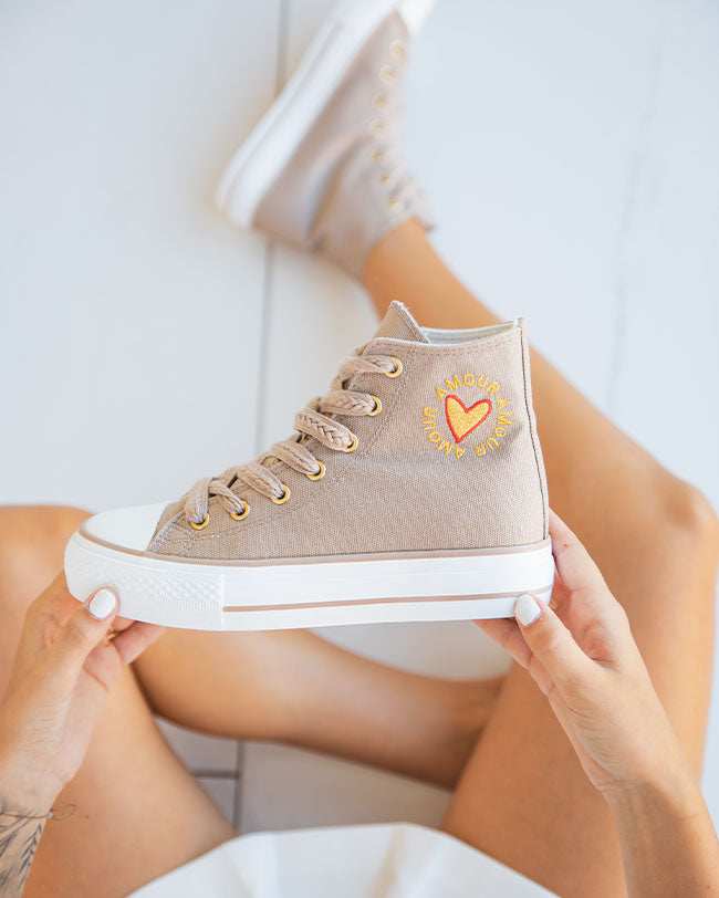 Basket femme taupe montante en toile - Diane