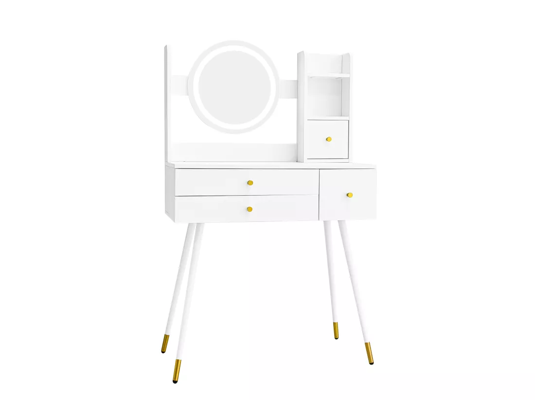 Coiffeuse avec miroir à luminosité réglable et 3 tiroirs,Coiffeuse haut de gamme avec plusieurs espaces de rangement,Blanc,Sans chaises