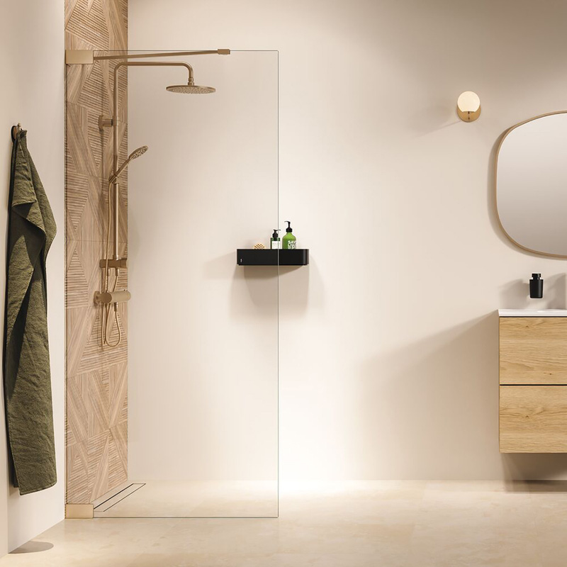 Sealskin Pure inloopdouche type A3 100x200 cm, 8 mm helder veiligheidsglas met antikalklaag geborsteld goud