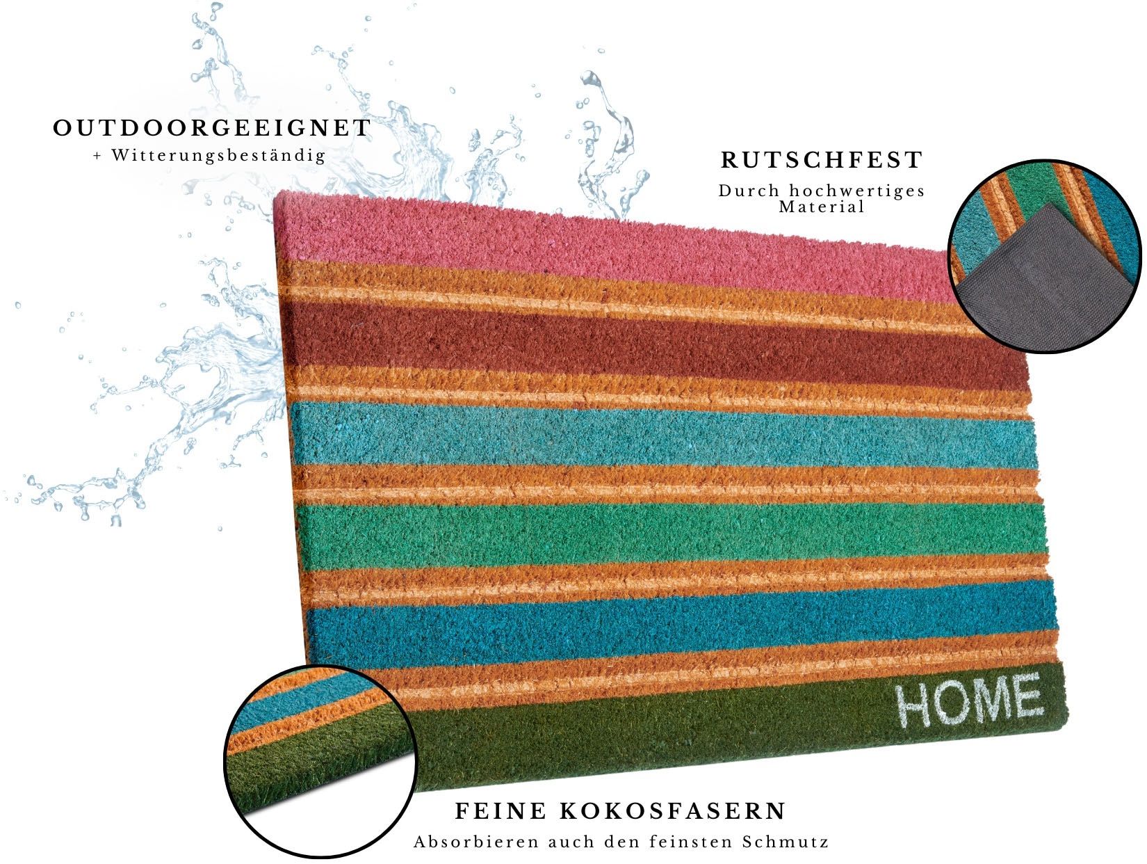 HANSE Home Fussmatte »Mix Mats  Kokos Colorful Stripes, Türmatte« rechteckig 15 mm Höhe Strapazierfähig, pflegeleicht, robust, wetterfest, UV-beständig