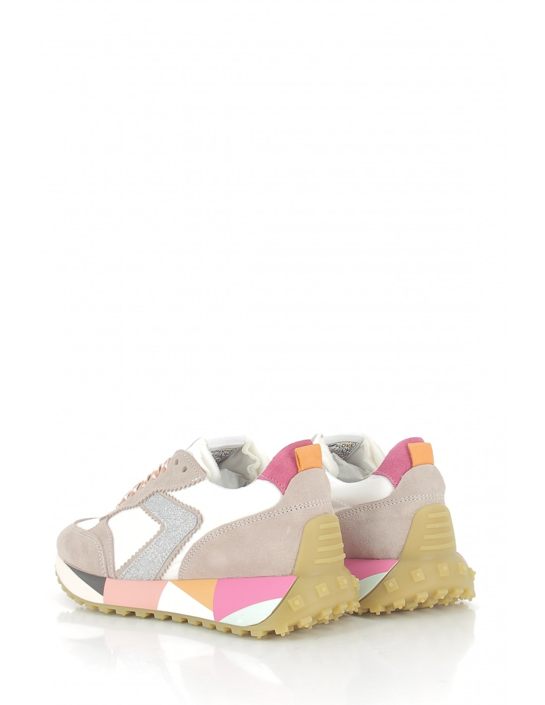 semerdjian Baskets de ville femme atom 9052 cuir rose poudré/blanc/paillette argent