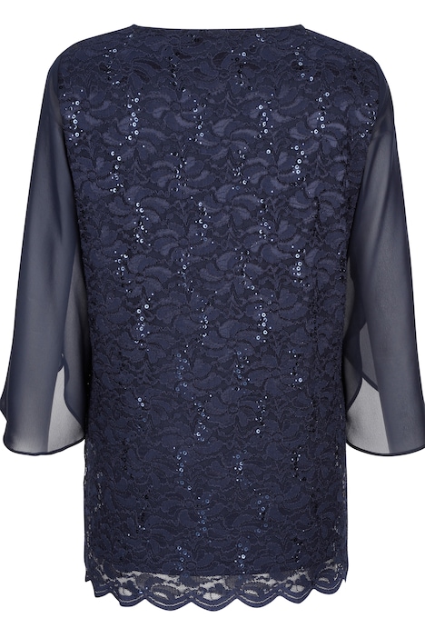 Shirt, gerader Straight Fit, Chiffon mit Pailletten, blickdichtes Top