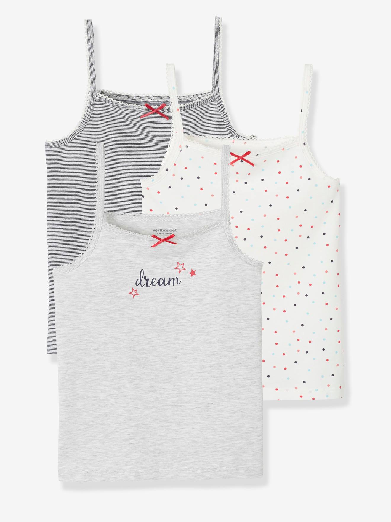 Conjunto de 3 camisetas sem mangas para meninas, branco claro, bicolor/multicoloridas