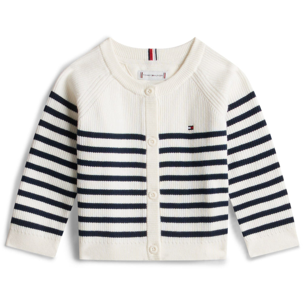 Køb Tommy Hilfiger Ivory Silk Stripes Essential Regular Cardigan Ls