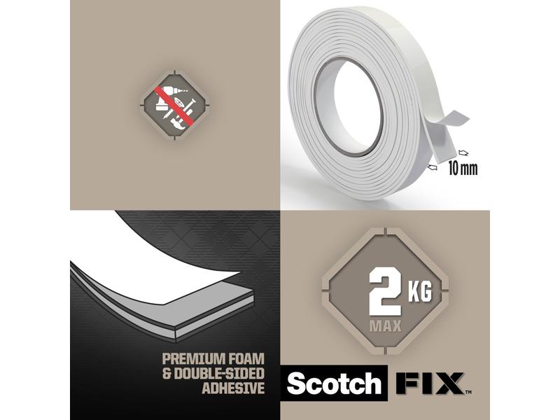 Scotch Montageband Scotch-Fix, 10 mm x 2 m, Weiss Doppelseitiges Klebeband für Zierleisten