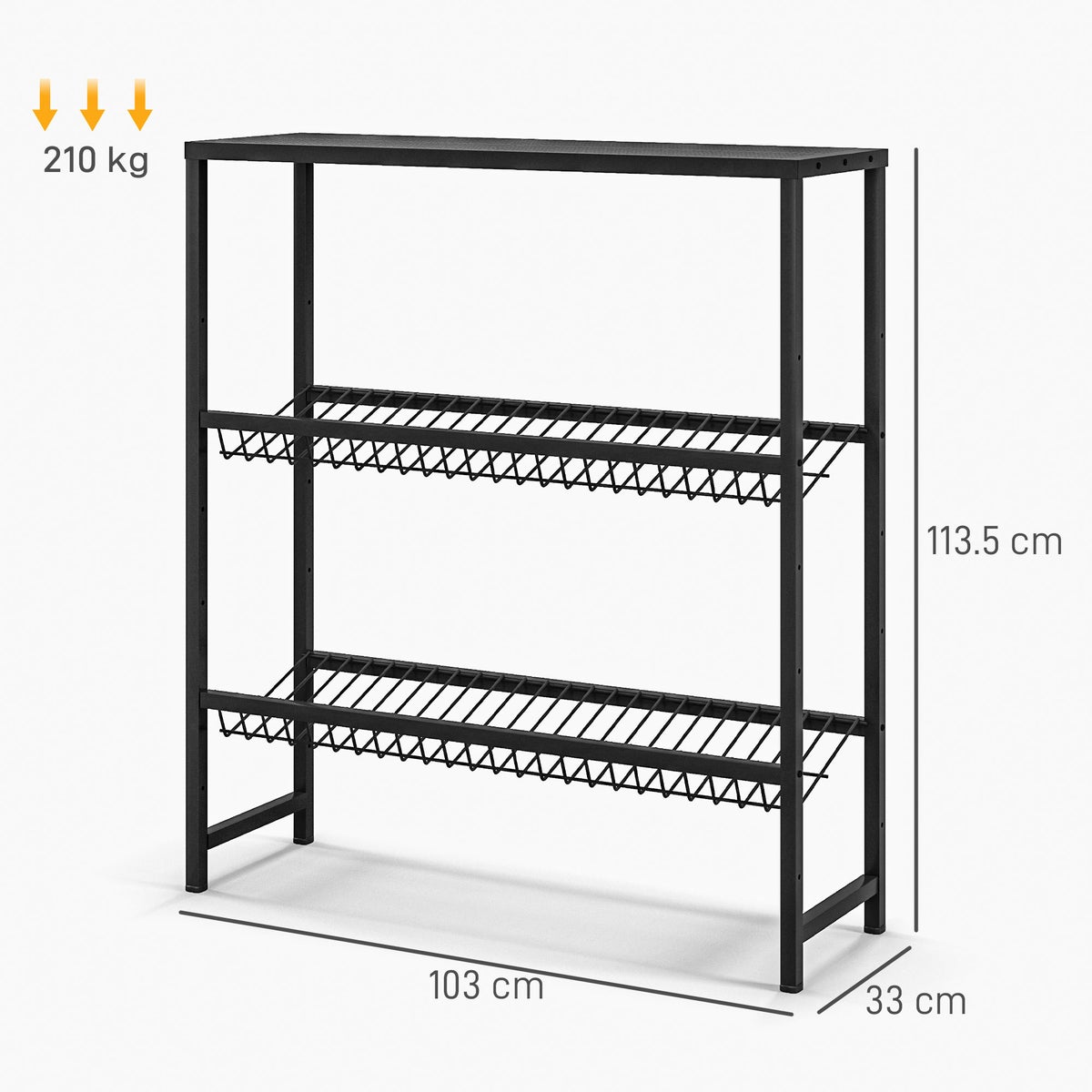 HOMCOM Drankkrattenrek voor 6 kratten, vrijstaand drankenrek met verstelbare plankhoogte, 3 niveaus, krattenrek met antislipbescherming, 103 x 33 x 113,5 cm, staal, zwart
