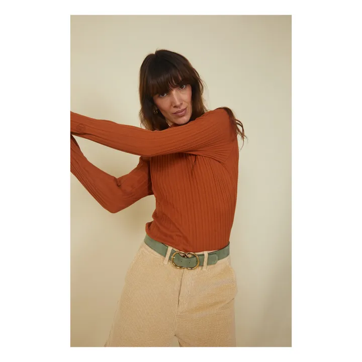 SMALLABLE BASICS Sous Pull Femme Cotelé Coton Bio | Noisette