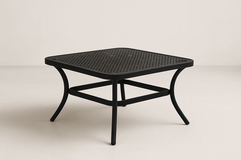 Garten-Couchtisch aus Stahl, quadratisch, Schwarz 80 cm x 80 cm x 45 c