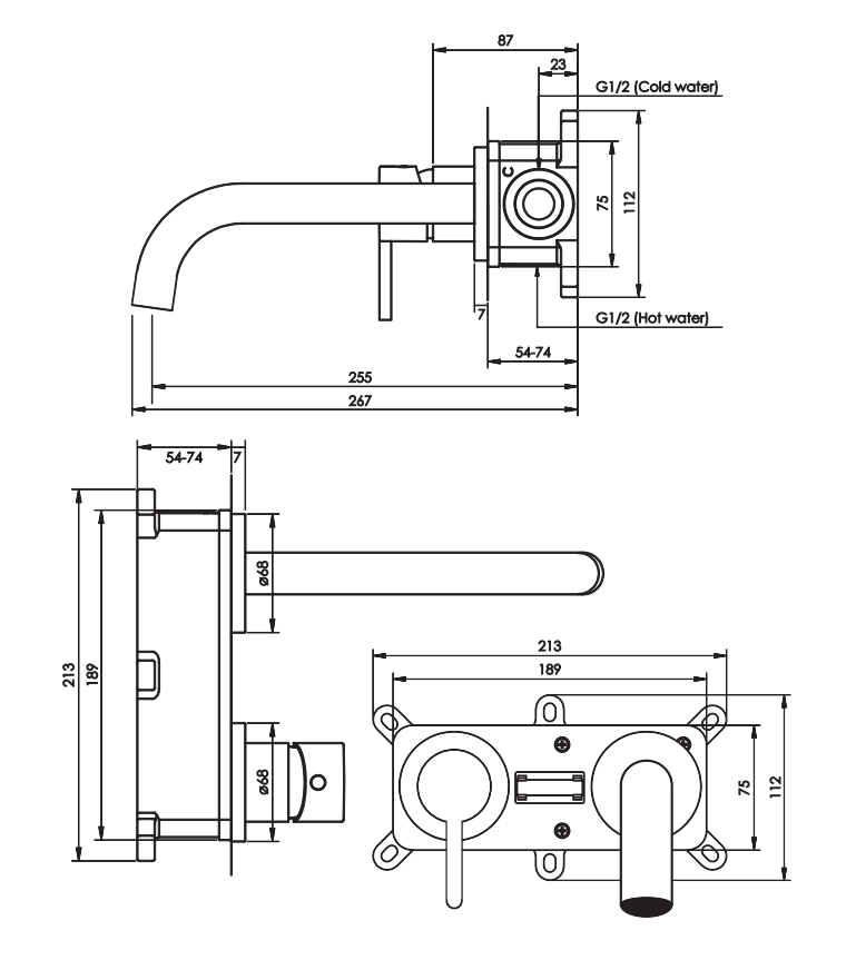 Brauer Black Edition ColdStart wastafelkraan inbouw gebogen uitloop en rozetten model D2 zwart mat
