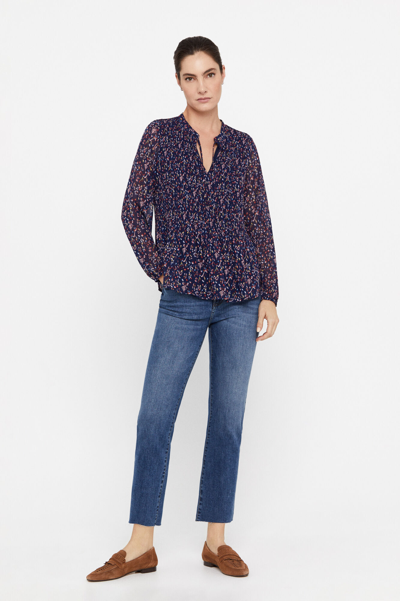 Blusa plissada - Estampa azul