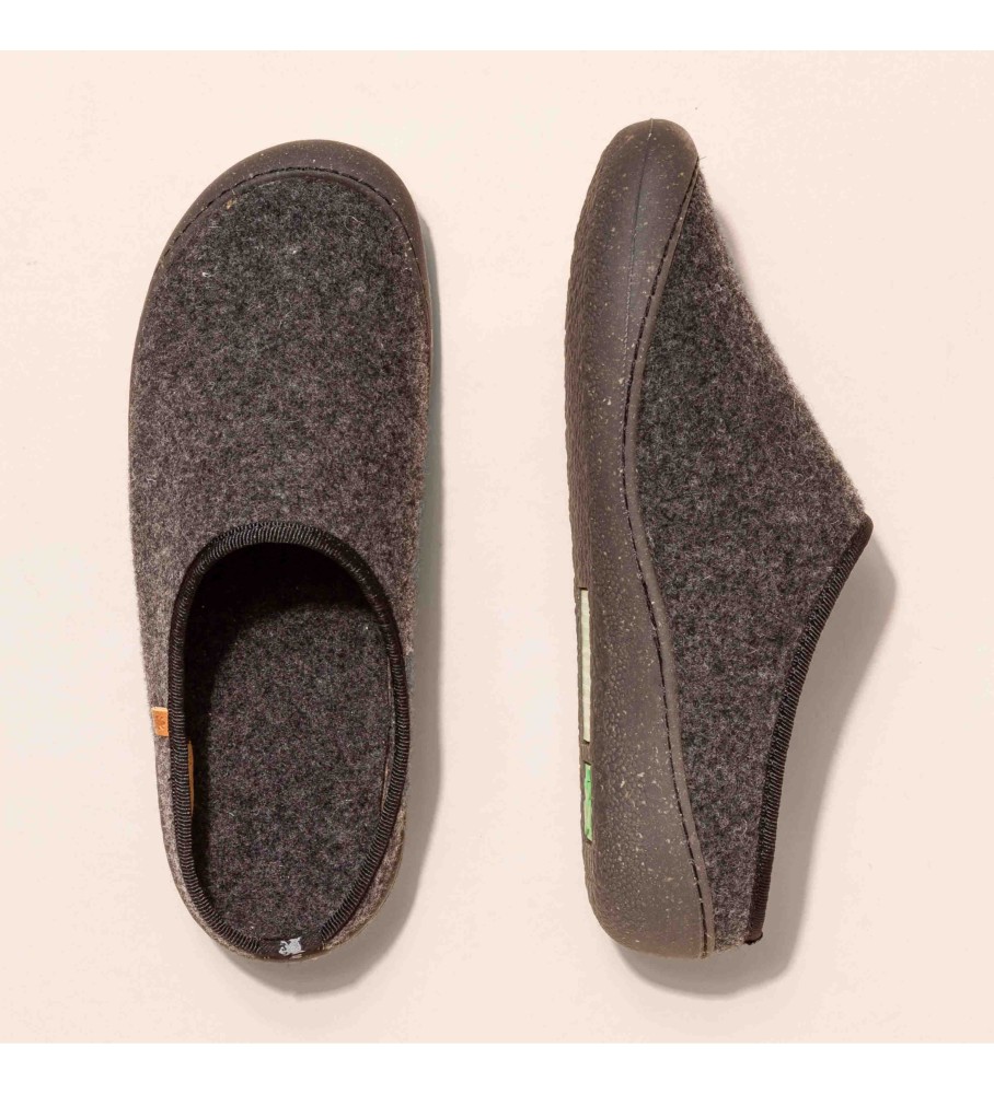 Pantufas de lã Naturalist pretas para casa cinza