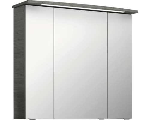 3-delige badkamermeubelset Pelipal xpressline 4010 BxHxD 84 x 200 x 45 cm, fronten in grafietstructuur (horizontaal patroon), met witte keramische wastafel en keramische badmeubel, wastafelkast, spiegelkast met LED-verlichting, chromen grepen, 4010.0